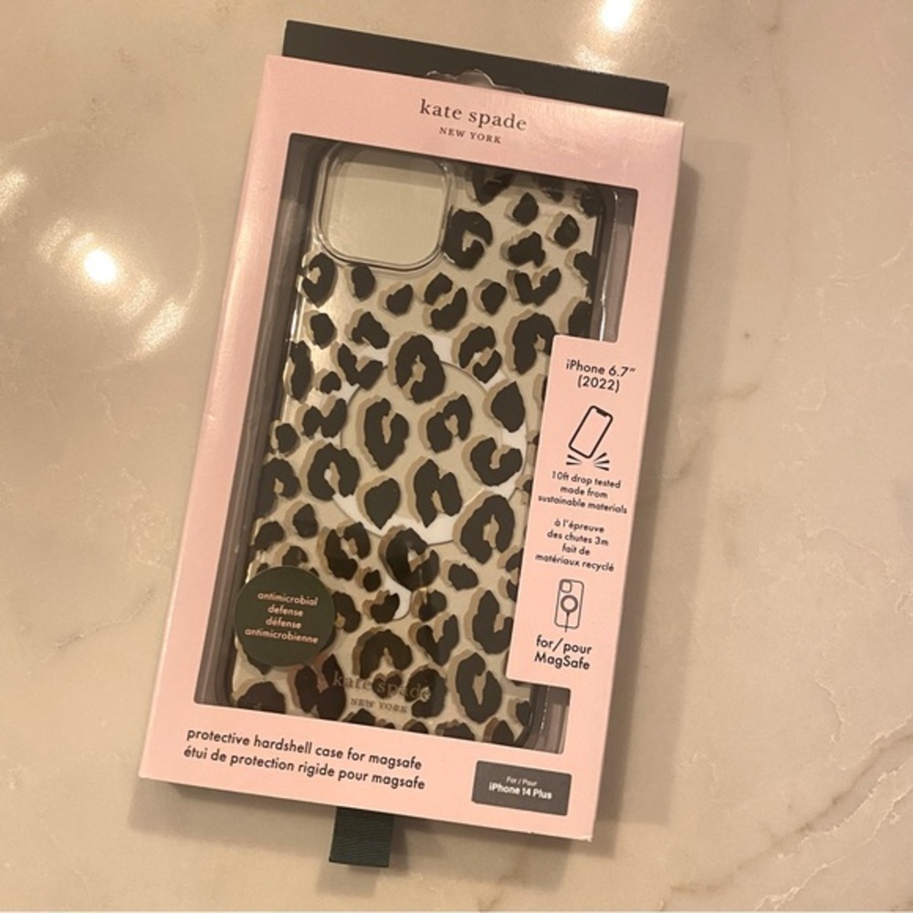 NEW Kate Spade iPhone 14 Plus Protective Case w/ MagSafe - City Leopard